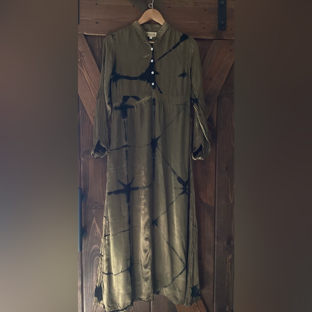 Casual Green Long Sleeve Collared Dress